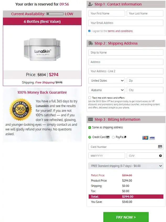 LunaSkin Secure Checkout Page